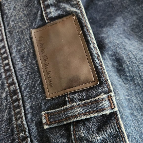 Calvin Klein Jeans Mens Size 34 x 32 Slim Straight Leg Blue Denim Low Rise Pants - Picture 10 of 11